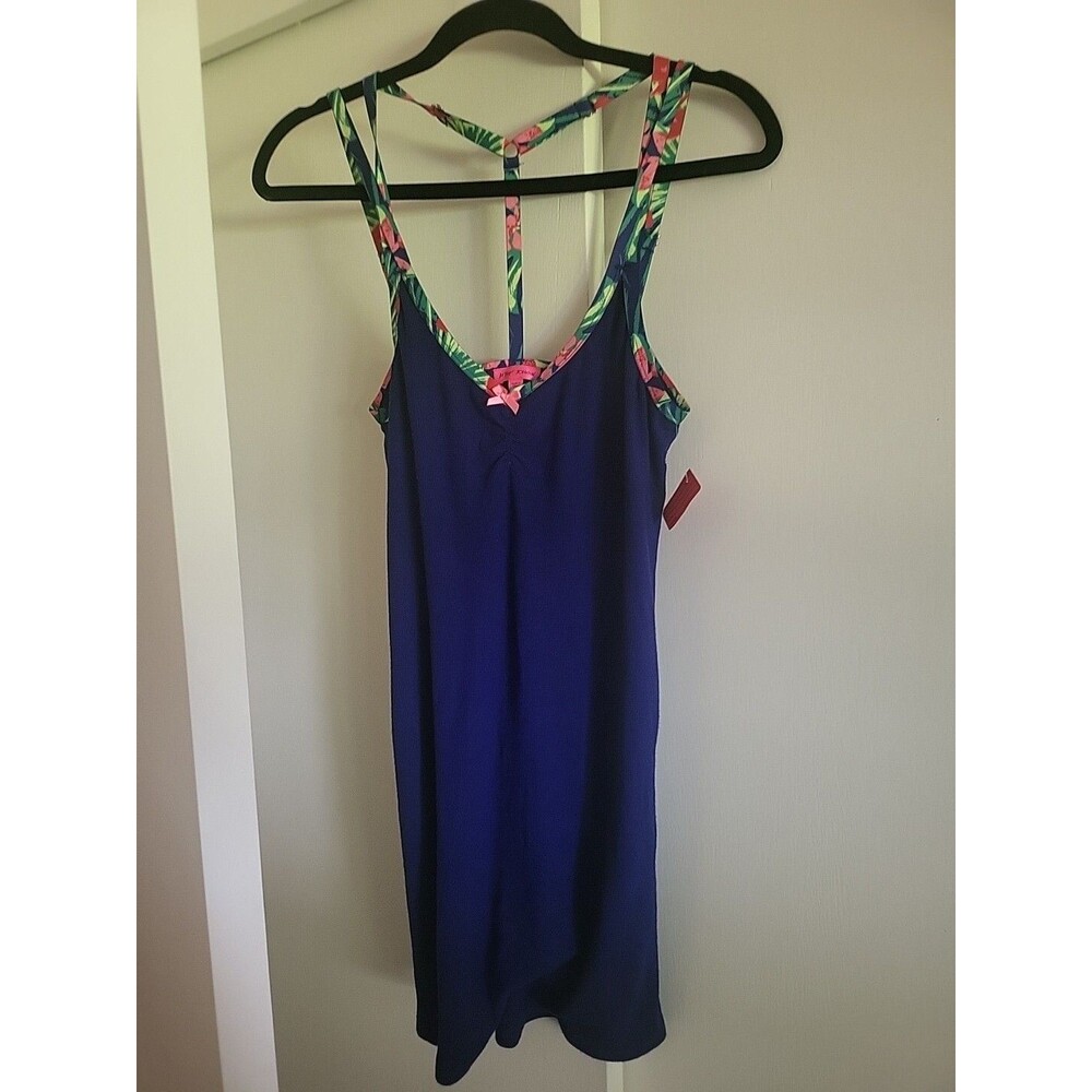 Betsey Johnson Blue Jeysey Slip Dress with floral Straps Coquette Y2K